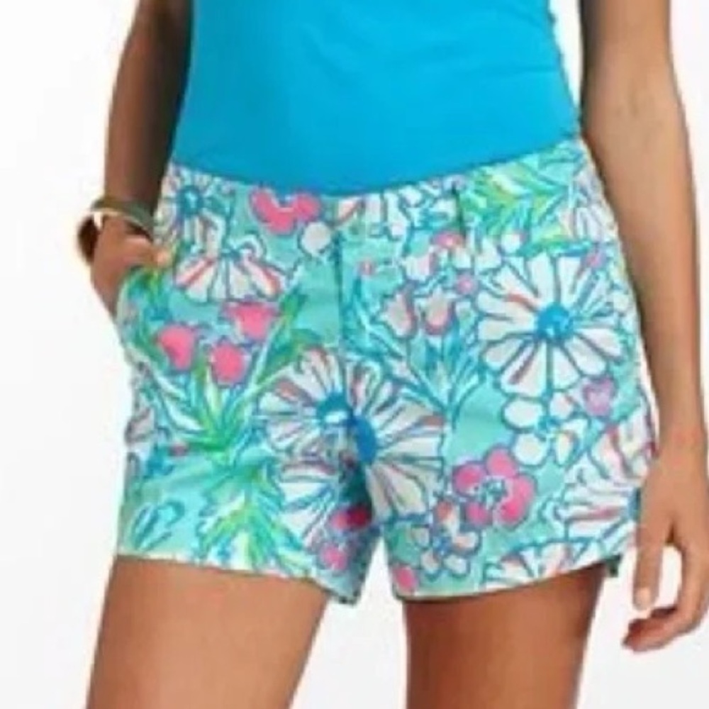 Lilly Pulitzer Callahan Shorts Splish Splash Size 4 Mid Rise Preppy Blue Pink